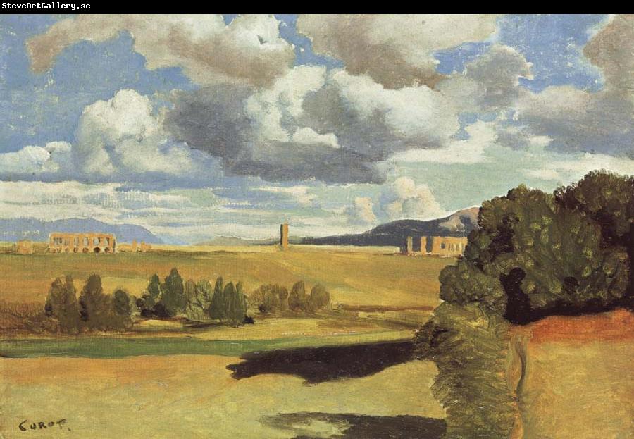 Jean Baptiste Camille  Corot The Roman Campagna,with the Claudian Aqueduct